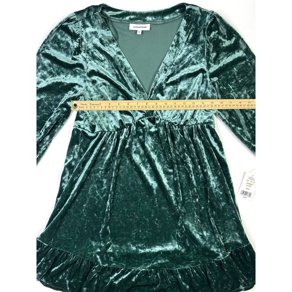 Motherhood Dress Women's Medium New W/ Tags Green Crushed Velvet Long Sleeve - Picture 5 of 11